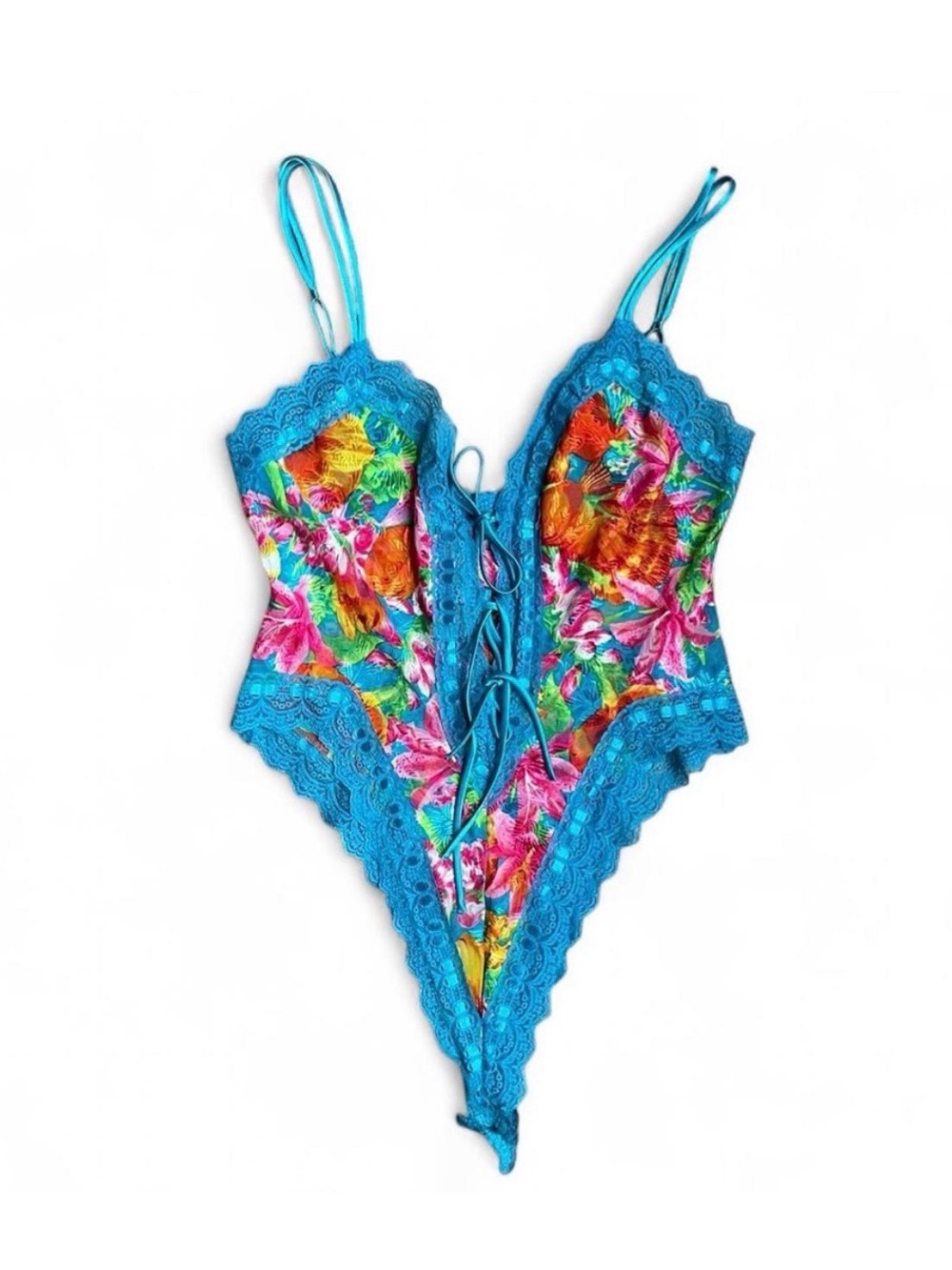 Victoria's Secret Turquoise Floral Lace Bodysuit